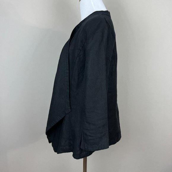 Chicos 2 Linen Jacket Large Black Open Draped 3/4‎ Sleeve Lightweight - Picture 6 of 8
